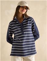 Pure Cotton Striped Funnel Neck Sweat-shirt