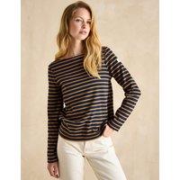 Joules Pure Cotton Striped Slash Neck Top Navy Mix