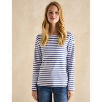 Joules Pure Cotton Striped Slash Neck Top Blue Mix