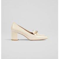 Leather Patent Trim Block Heel Court Shoes