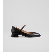 Leather Metallic Block Heel Mary Jane Pumps