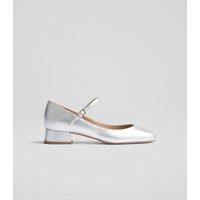 Leather Metallic Block Heel Mary Jane Pumps
