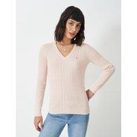 Cotton Rich Cable Knit V-Neck Jumper
