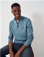 Crew Clothing Pure Cotton Half Zip Jumper Medium Blue
