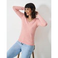 Cotton Rich Cable Knit V-Neck Jumper