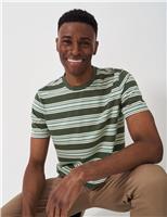 Crew Clothing Pure Cotton Striped T-Shirt Green Mix