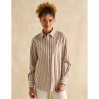Joules Pure Cotton Striped Relaxed Shirt Brown Mix