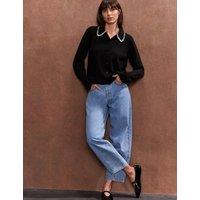 Contrast Stitch Collared Cardigan with Wool