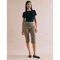 Cotton Rich Animal Print Cropped Trousers