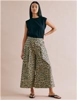 Albaray Pure Cotton Animal Print Wide Leg Culottes Brown Mix
