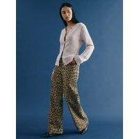 Twill Animal Print Wide Leg Trousers