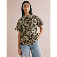 Cotton Rich Animal Print Collared Shirt