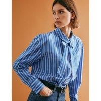 Cotton Rich Striped Tie Neck Shirt