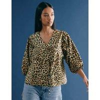 Pure Cotton Animal Print V-Neck Blouse