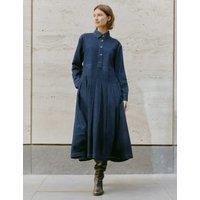 Denim Pleated Midi Shirt Dress