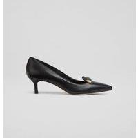 Leather Bar Trim Kitten Heel Court Shoes