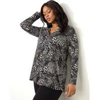 Jersey Printed V-Neck Pleat Detail Top