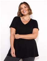 Pure Cotton V-Neck Longline T-Shirt