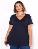 Pure Cotton V-Neck Longline T-Shirt