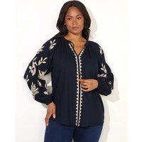 Embroidered Tie Neck Top