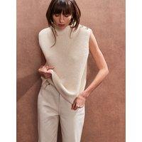 Cotton Rich Funnel Neck Knitted Vest with Wool