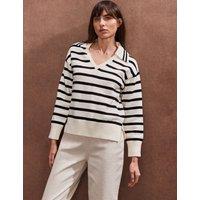 Cotton Rich Striped Collared Relaxed Jumper