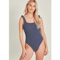 Striped Textured Padded Square Neck Swimsuit
