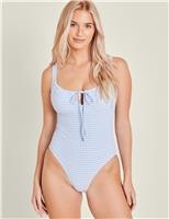 Gingham Padded Tie Detail Scoop Neck Swimsuit