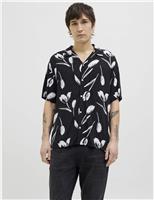 JACK & JONES Floral Cuban Collar Shirt Black Mix