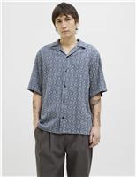 JACK & JONES Pure Cotton Printed Shirt Blue Mix