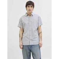 JACK & JONES Pure Cotton Striped Oxford Shirt Light Blue