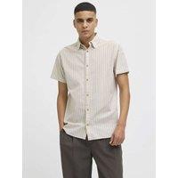 JACK & JONES Pure Cotton Striped Oxford Shirt Beige Mix
