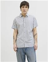 JACK & JONES Pure Cotton Striped Oxford Shirt Beige Mix
