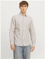 JACK & JONES Slim Fit Cotton Rich Oxford Shirt with Linen Beige
