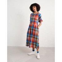 Pure Cotton Checked Midaxi Waisted Dress