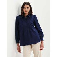 Finery London Cotton Rich Collared Pintuck Shirt Navy