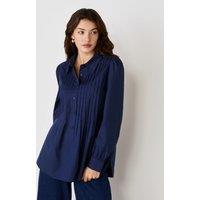 Finery London Cotton Rich Collared Pintuck Shirt Navy