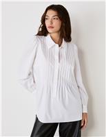 Cotton Rich Collared Pintuck Shirt