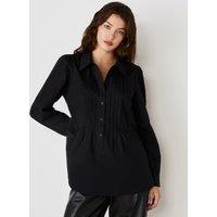Finery London Cotton Rich Collared Pintuck Shirt Black