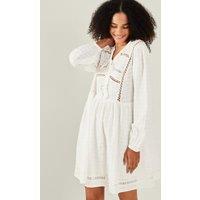 Pure Cotton Broderie Tie Neck Mini Beach Dress