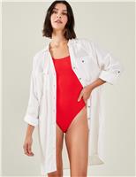 ACCESSORIZE Collared Beach Shirt with Linen White