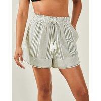 Cotton Rich Striped Shorts with Linen