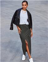 Jersey Split Front Midi Cargo Skirt