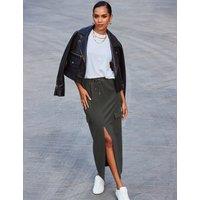 SOSANDAR Jersey Split Front Midi Cargo Skirt Khaki