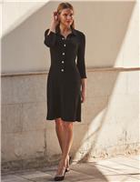 Jersey Button Detail Knee Length Shirt Dress