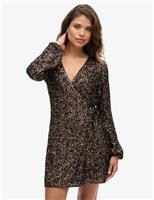 Sequin V-Neck Mini Wrap Dress