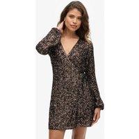 Superdry & Co Sequin V-Neck Mini Wrap Dress Bronze