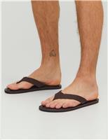 JACK & JONES Leather Flip Flops Brown