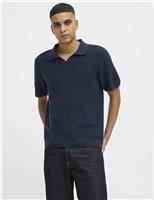 JACK & JONES Pure Cotton Knitted Polo Shirt Navy