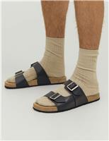 JACK & JONES Leather Slip-On Sandals Black